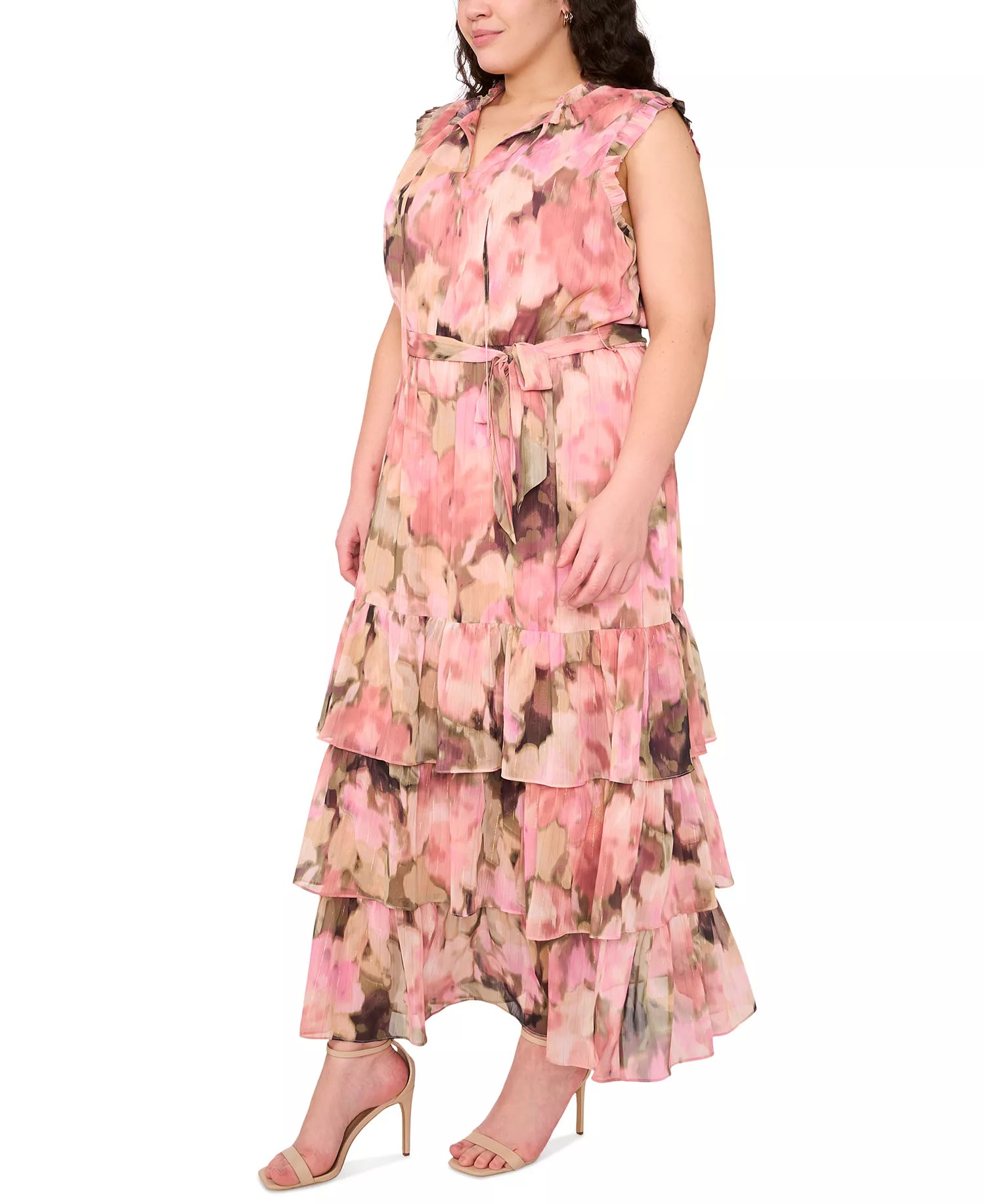 MSK Women's Multicolor Plus Size Printed Tie-Waist Tiered Maxi Dress | MSK In Lebanon