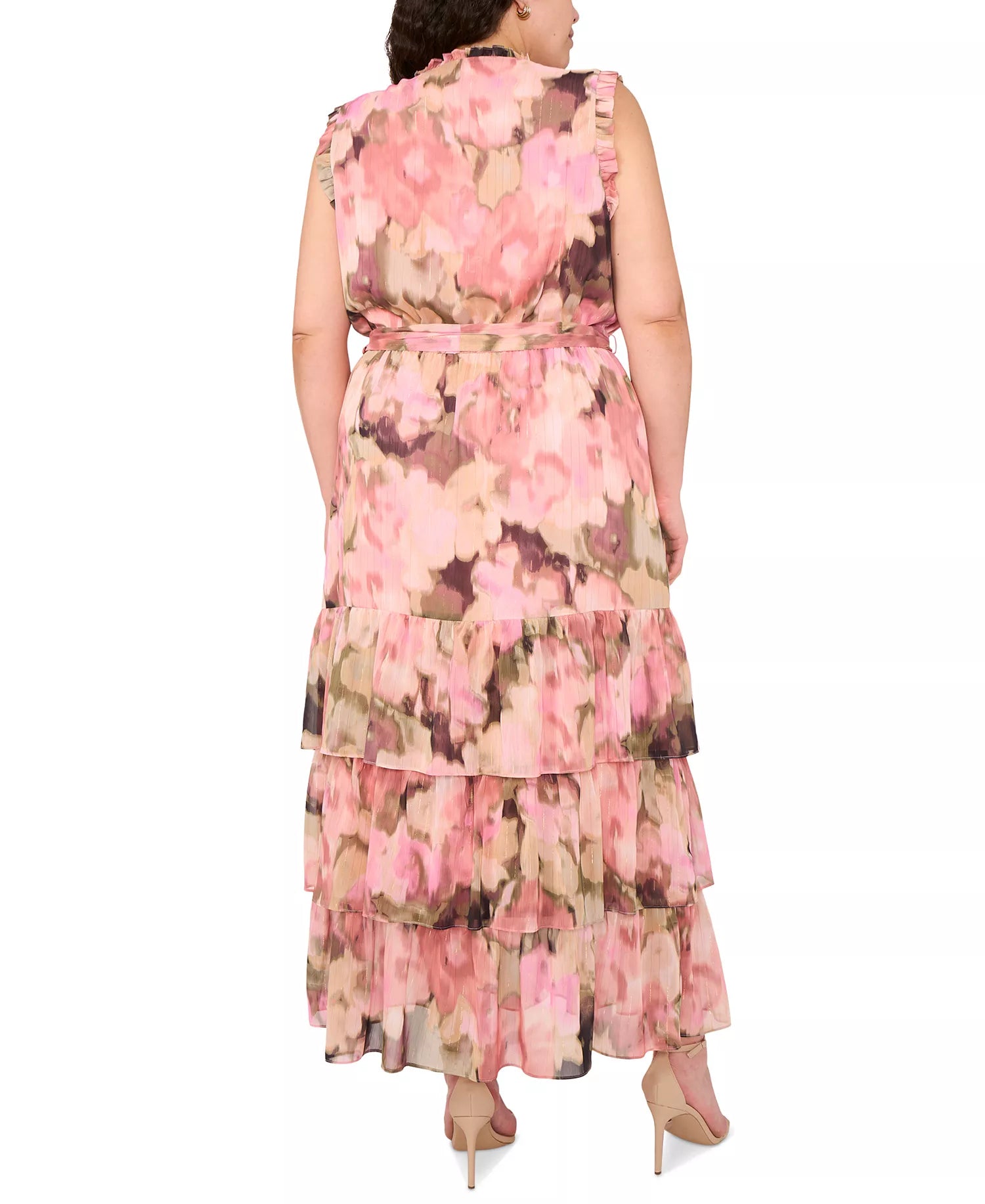 MSK Women's Multicolor Plus Size Printed Tie-Waist Tiered Maxi Dress | MSK In Lebanon