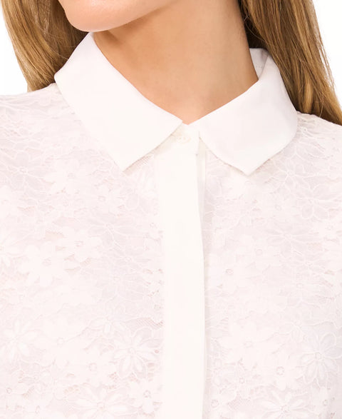 CeCe Women's White Lace Short-Sleeve Botton Blouse | CeCe in Lebanon