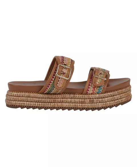G.C Shoes Women’s Brown Multi Lorena Woven Double Band Slide Platform Sandals |G.C Shoes In Lebanon