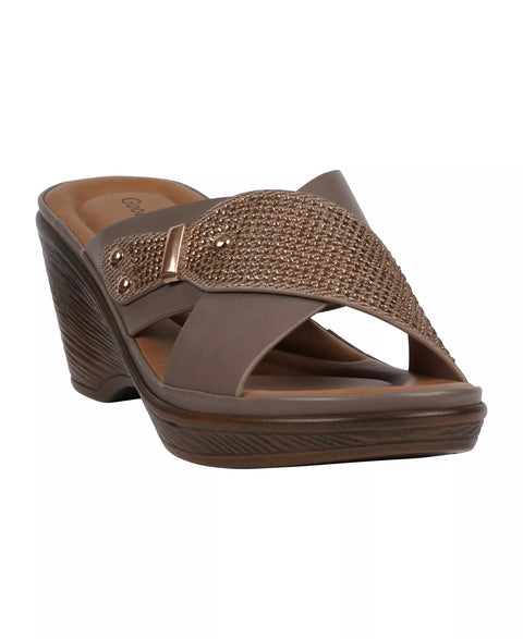 Good Choice Women's Taupe Embellished Crisscross Wedge Sandal | Good Choice in Lebanon