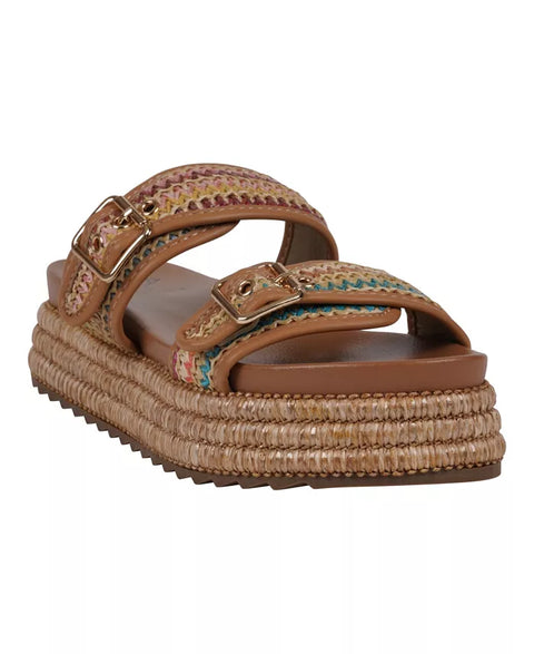 G.C Shoes Women’s Brown Multi Lorena Woven Double Band Slide Platform Sandals |G.C Shoes In Lebanon