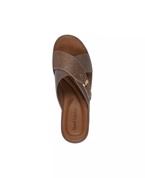 Good Choice Women's Taupe Embellished Crisscross Wedge Sandal | Good Choice in Lebanon