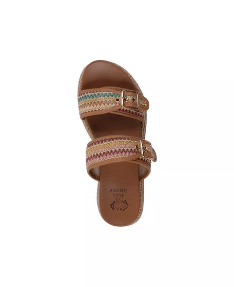 G.C Shoes Women’s Brown Multi Lorena Woven Double Band Slide Platform Sandals |G.C Shoes In Lebanon