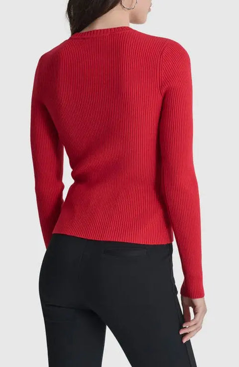 DKNY Women's Red Ribbed Asymmetrical Zip Detail Blouse | DKNY In Lebanon