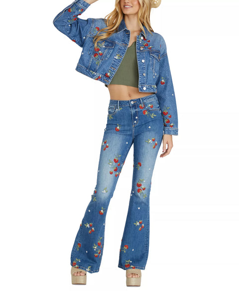 Driftwood Women's Blue Strawberry Fields Cropped Trucker Denim Jacket | Driftwood In Lebanon