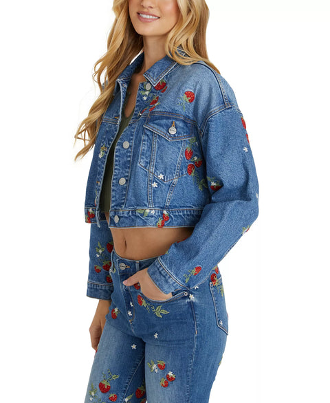 Driftwood Women's Blue Strawberry Fields Cropped Trucker Denim Jacket | Driftwood In Lebanon