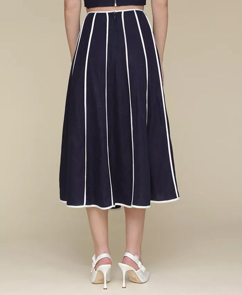 Avec Les Filles Women's Navy Contrast-Trim Linen-Blend Midi Skirt | Avec Les Filles In Lebanon