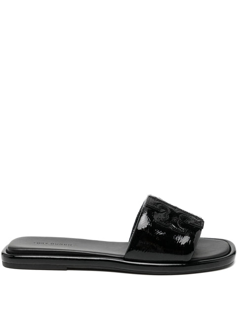 Tory Burch Women's Black Patent Leather Double T Sport Slipper | Tory Burch In Lebanon