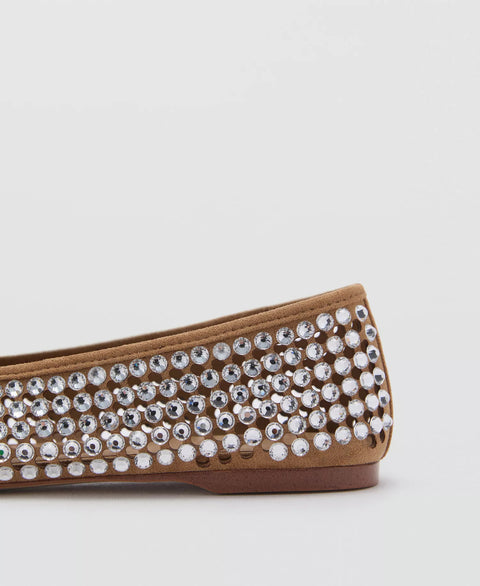 Mango Women's Beige  Rhinestone Die-Cut Ballet Flats  |  Mango in Lebanon