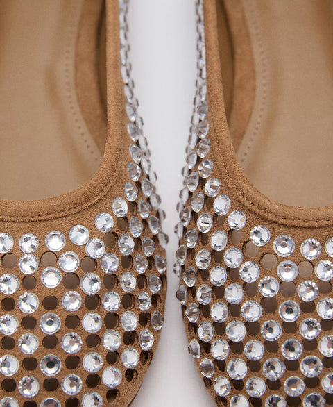 Mango Women's Beige  Rhinestone Die-Cut Ballet Flats  |  Mango in Lebanon
