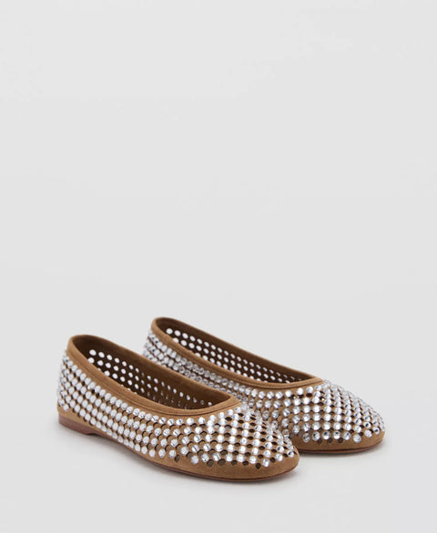 Mango Women's Beige  Rhinestone Die-Cut Ballet Flats  |  Mango in Lebanon