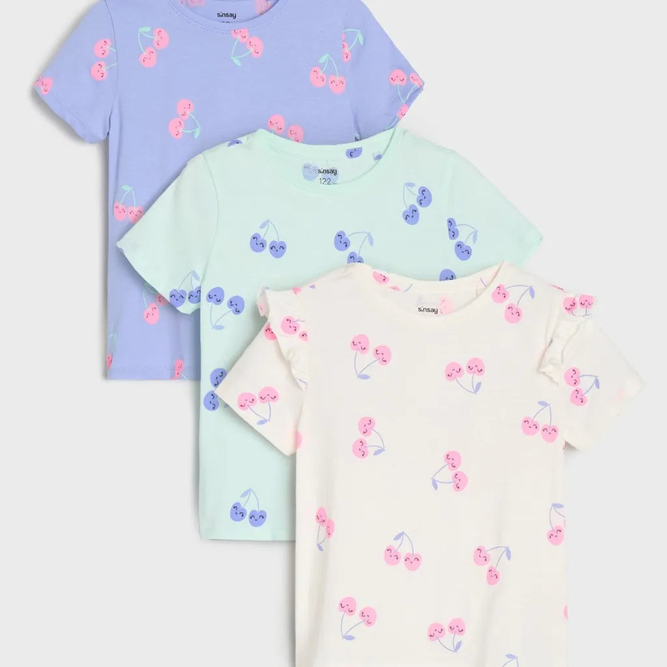 Sinsay Girl's Multicolor All-Over Cherry Printed 3 Pack T-Shirt