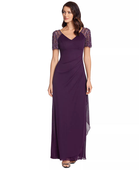 Xscape Women's Dark Purple Petite Embellished Chiffon Gown Dress|Xscape In Lebanon
