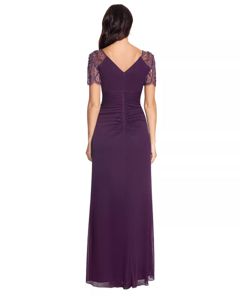 Xscape Women's Dark Purple Petite Embellished Chiffon Gown Dress|Xscape In Lebanon
