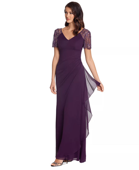 Xscape Women's Dark Purple Petite Embellished Chiffon Gown Dress|Xscape In Lebanon