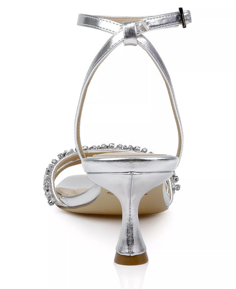 Jewel Badgley Mischka Women's Silver Metallic Nayla Kitten Heel Dress Sandals| Jewel Badgley Mischka in Lebanon