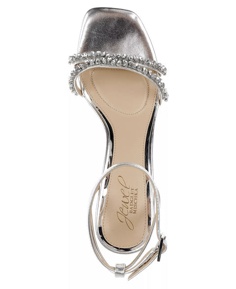 Jewel Badgley Mischka Women's Silver Metallic Nayla Kitten Heel Dress Sandals| Jewel Badgley Mischka in Lebanon