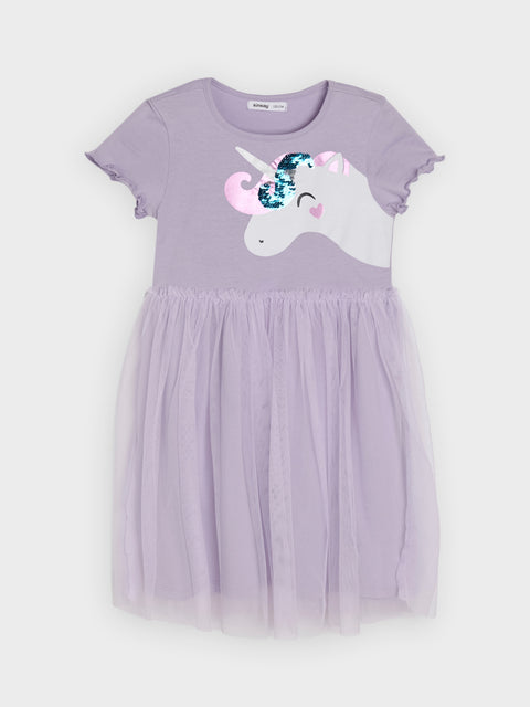 Sinsay Girl's Lilac Sequins Unicorn Printed Short Sleeve Dress|Sinsay In Lebanon