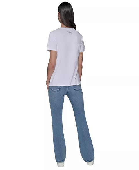Karl Lagerfeld Paris Women's White Graphic Crewneck T-Shirt | Karl Lagerfeld Paris In Lebanon