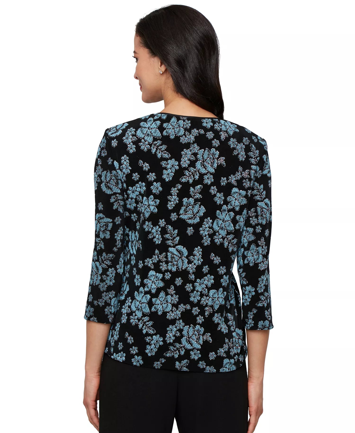 Alex Evenings Women's Black/Aqua Petite 3/4-Sleeve Glitter Twinset | Alex Evenings In Lebanon