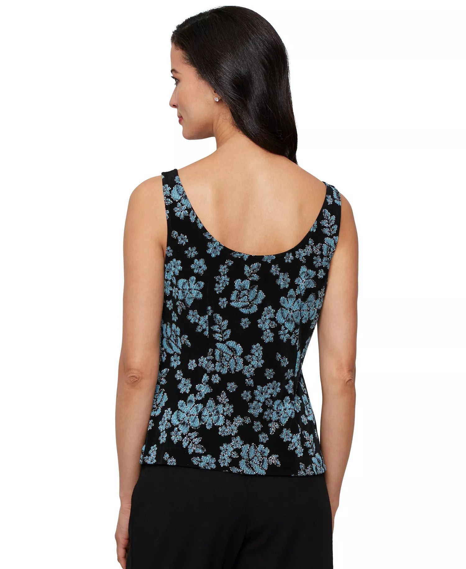 Alex Evenings Women's Black/Aqua Petite 3/4-Sleeve Glitter Twinset | Alex Evenings In Lebanon