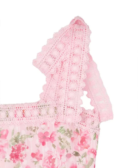 Rare Editions Women's Pink Big Girls Floral and Crochet Trim Maxi Dress | Rare Editions In Lebanon