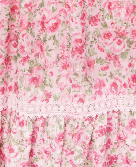 Rare Editions Women's Pink Big Girls Floral and Crochet Trim Maxi Dress | Rare Editions In Lebanon