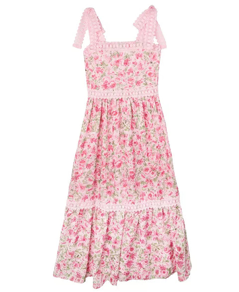 Rare Editions Women's Pink Big Girls Floral and Crochet Trim Maxi Dress | Rare Editions In Lebanon