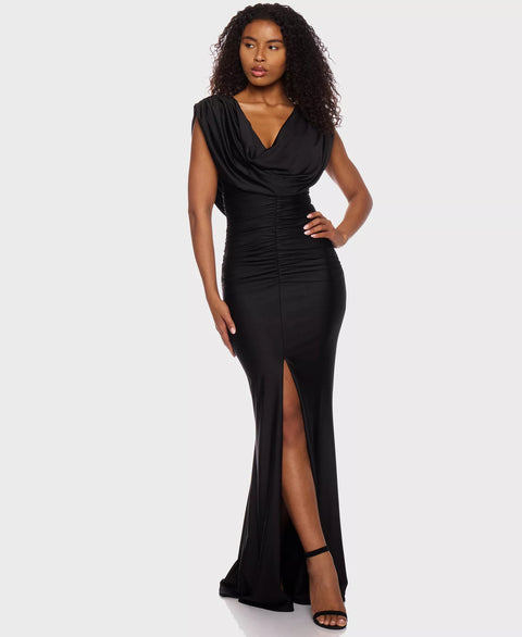 Alex & Sophia Women's Black  Cowlneck Ruched Maxi Dress| Alex & Sophia in Lebanon