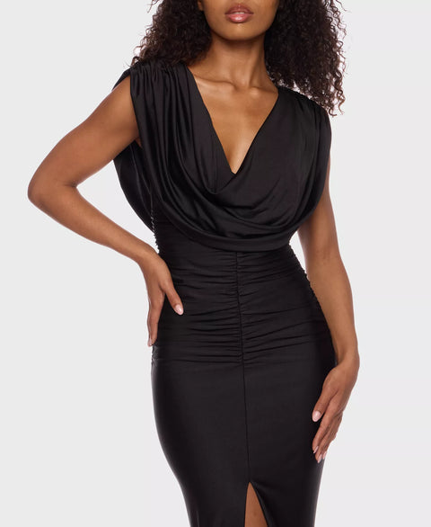 Alex & Sophia Women's Black  Cowlneck Ruched Maxi Dress| Alex & Sophia in Lebanon