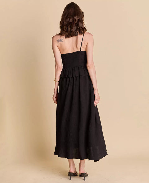 English Factory Women's Black Ruffled Strapless Midi Dress |  English Factory in Lebanon