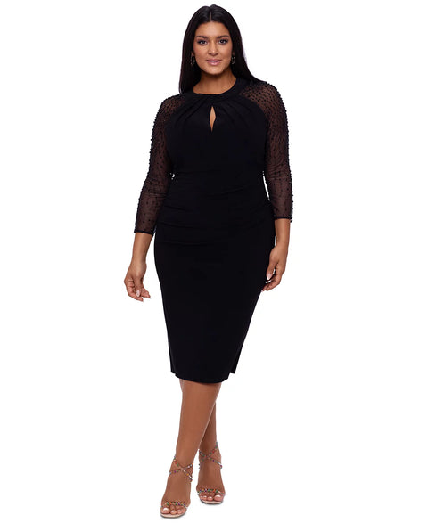 Betsy & Adam Women's Black Plus Size Embellished-Sleeve Bodycon Dress | Betsy & Adam In Lebanon