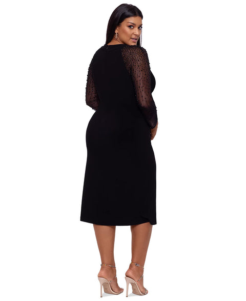 Betsy & Adam Women's Black Plus Size Embellished-Sleeve Bodycon Dress | Betsy & Adam In Lebanon