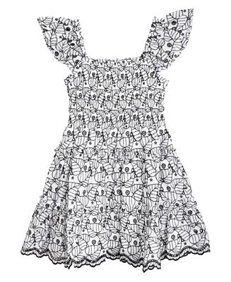 Rare Editions Baby Girl's White & Black Enlarged Leaf Eyelet Dress | Rare Editions In Lebanon