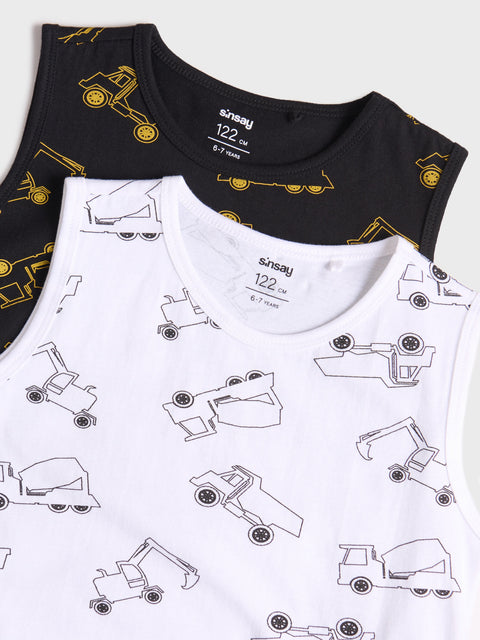 Sinsay Boy's Black/White Printed 2-Pack Undershirt | Sinsay In Lebanon