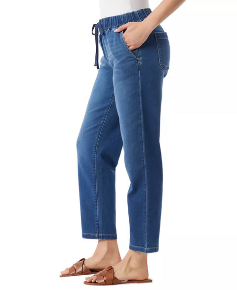 Gloria Vanderbilt Women's Dark Blue Knitology Anya Drawstring Straight-Leg Jeans | Gloria Vanderbilt In Lebanon