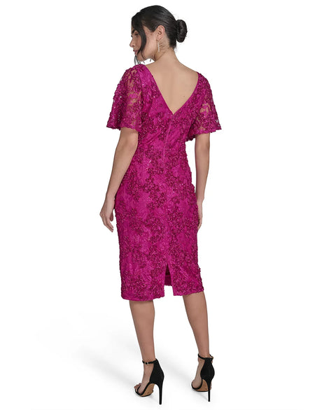 Jessica Howard Women's Dark Pink Lace Flutter-Sleeve Sheath Dress | Jessica Howard In Lebanon
