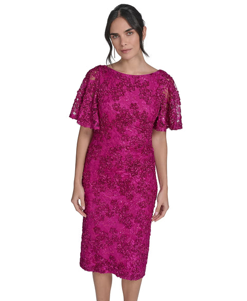 Jessica Howard Women's Dark Pink Lace Flutter-Sleeve Sheath Dress | Jessica Howard In Lebanon
