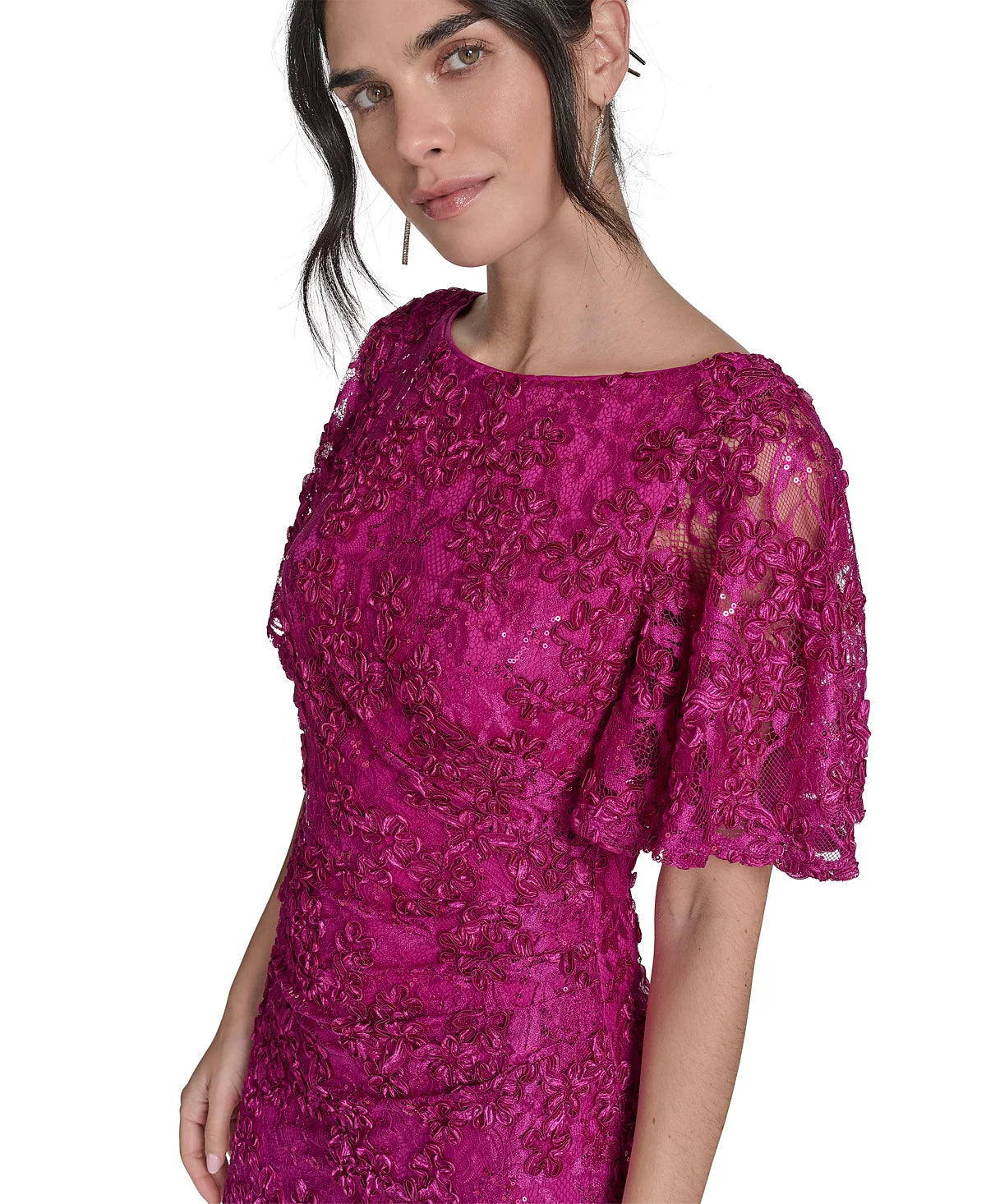 Jessica Howard Women's Dark Pink Lace Flutter-Sleeve Sheath Dress | Jessica Howard In Lebanon