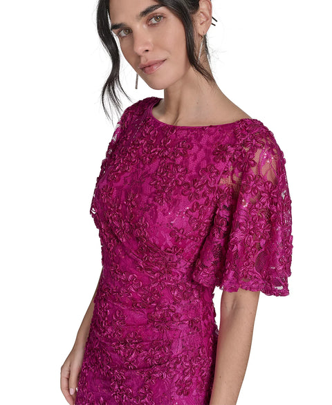 Jessica Howard Women's Dark Pink Lace Flutter-Sleeve Sheath Dress | Jessica Howard In Lebanon