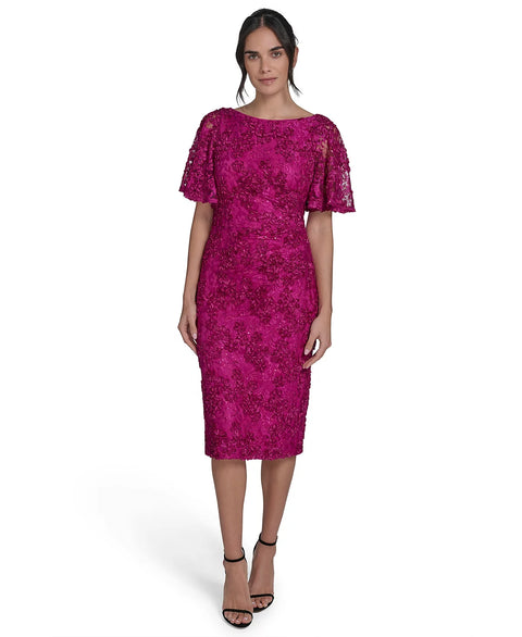 Jessica Howard Women's Dark Pink Lace Flutter-Sleeve Sheath Dress | Jessica Howard In Lebanon