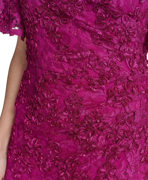 Jessica Howard Women's Dark Pink Lace Flutter-Sleeve Sheath Dress | Jessica Howard In Lebanon
