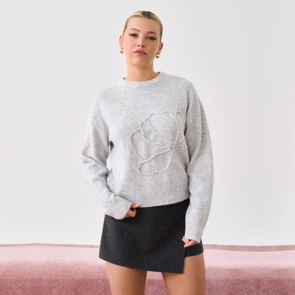 Sinsay Women's Light Grey Crewneck Knitted Blouse