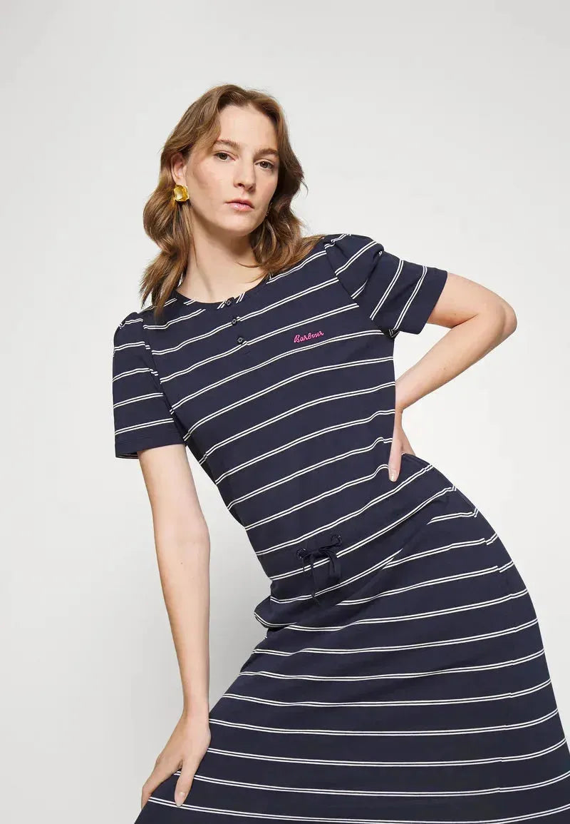 Barbour Women's Navy Blue  Spurrey Stripe Jersey Midi Dress UDGF7 FE236(shr)