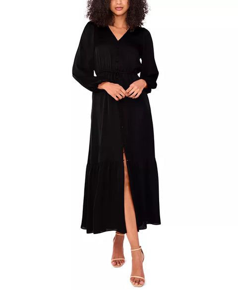 1.State Women's Black Drawstring-Waist Button-Front Maxi Dress|1.State In Lebanon