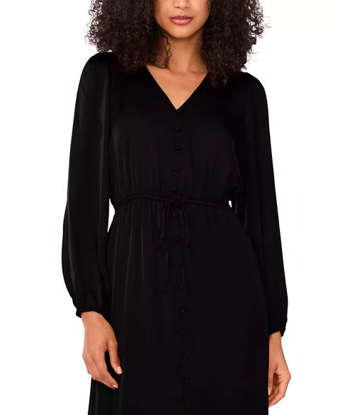 1.State Women's Black Drawstring-Waist Button-Front Maxi Dress|1.State In Lebanon