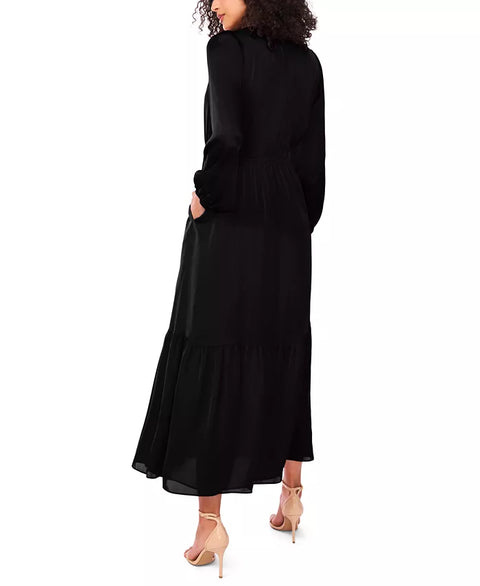 1.State Women's Black Drawstring-Waist Button-Front Maxi Dress|1.State In Lebanon