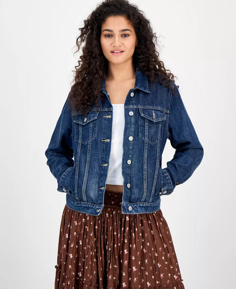 Lucky Brand Women's Dark Blue Cotton Denim Trucker Jacket | Lucky Brand In Lebanon