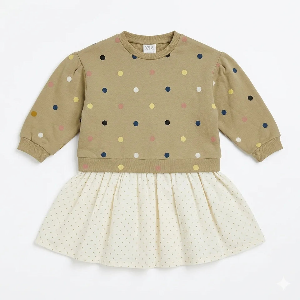 Zara Girl's Beige Polka Dots Puff Sleeves Dress | Zara in Lebanon